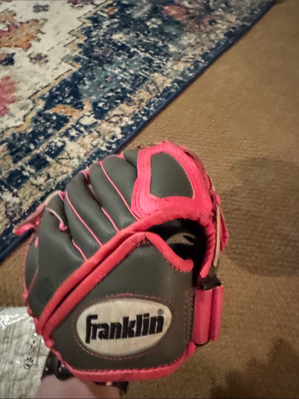 Franklin RTP 10.5" Youth Baseball Softball Glove and pink helmet